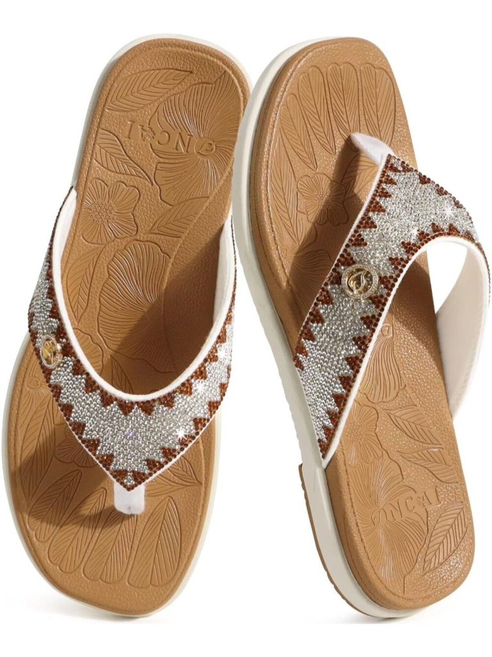 Women's Khaki Flat Bedazzled with Sparkling Rhinestone Studded Sandals Casual